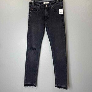 Free People Cuffed Slim Boyfriend Jeans Womens 24 Faded Black Ripped Raw‎ Hem